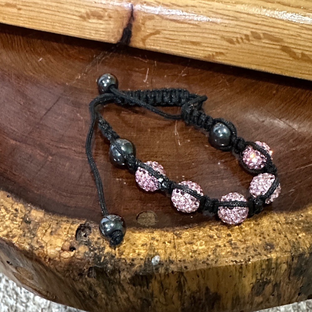 Shamballa Pink Crystal Hematite Adjustable Beaded Bracelet Gift 🎁 Wrapped